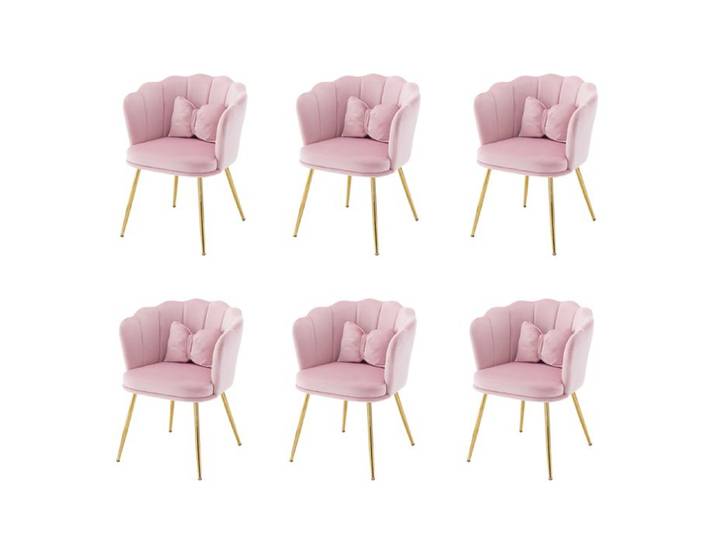 Chaises en Velours - Design Contemporain - Lot de 6 - Pieds Métal Doré - Coussin Papillon