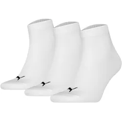 PUMA Unisex Quartersocken, 3er Pack - Quarter Plain 3P, Logo, einfarbig Weiß / 39-42