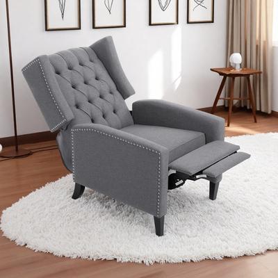"27.16"" Fabric Manual Wing Chair Recliner with Deep Point Pull Buckle Back and Three Gears and Silver Bubble Nails"