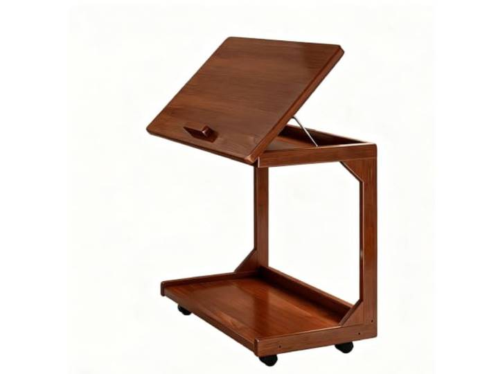 C-förmiger Beistelltisch, Holztisch mit Rollen, Verstellbare Tischplatte 2-Etagen TV-Tisch, Moderner Sofatisch, Nachttisch, Beistelltisch für Wohnzimmer(Flip-top,80*65cm)