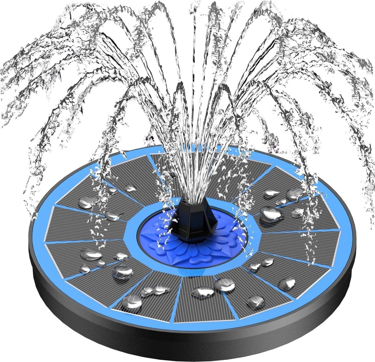 Zonnefontein Drijvende pomp voor tuindecoratie met 8 waterstijlen, 3.5W, Blauw