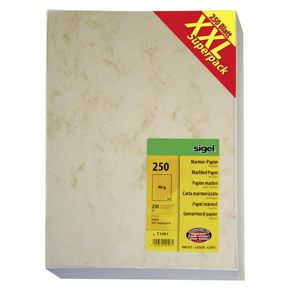Sigel Marmor-Papier "XXL Superpack", A4, 90 g-qm, Feinpapier beige, beidseitig marmoriert (A4, 250 Blätter, 90 g/m²) (T1081)
