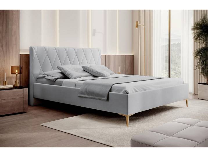 Compleo Polsterbett ohne Bettkasten HILT, Glamour design, 140/160/180 cm, Metallfüße in der Farbe Gold
