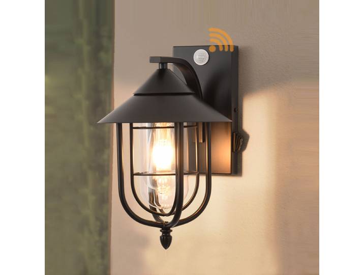 Lampe murale extérieure avec détecteur de mouvement LED vintage, étanche, avec bouton de commande, pour éclairage de porche, villa, cour et jardin.