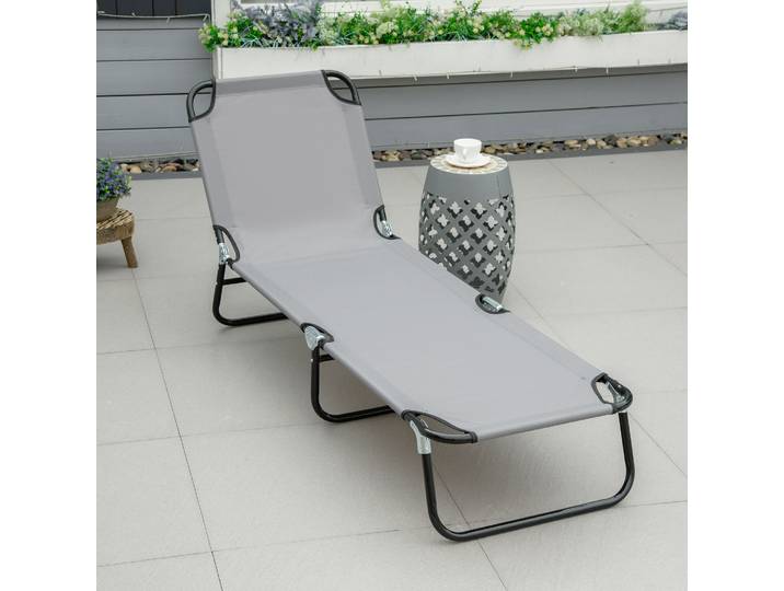 Outsunny Transat Pliable Gris Acier Tissu Oxford 188x56x28cm