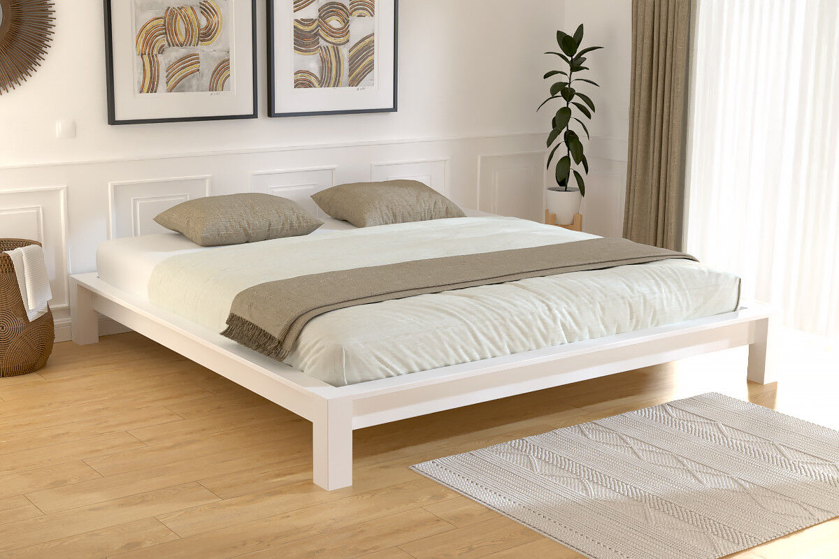 ABC MEUBLES Kingsize Bett 200x200 Massivholz - Weiß