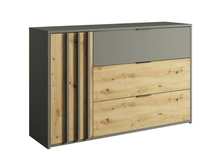 Lomadox Kommode 125 cm breit Sideboard Schrank Schlafzimmerschrank Schlafzimmermöbel modern in Graphit mit Eiche