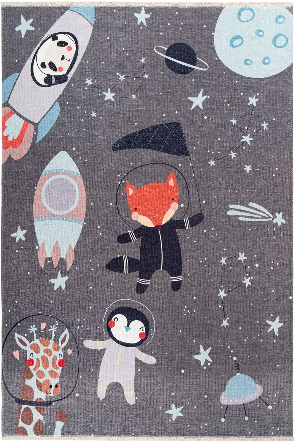 Kinderteppich KAYOOM "Joanna 610", grau (spacegrau), B:115cm H:6mm L:170cm, Baumwolle, Teppiche, Kinderteppich, Kurzflor, Modernes Muster, Deko, Wolle spacegrau B : 115cm 1 Stk., 6mm, L: 170cm