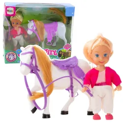 Mini-Puppenset mit Pferd, Reitoutfit und Sattel