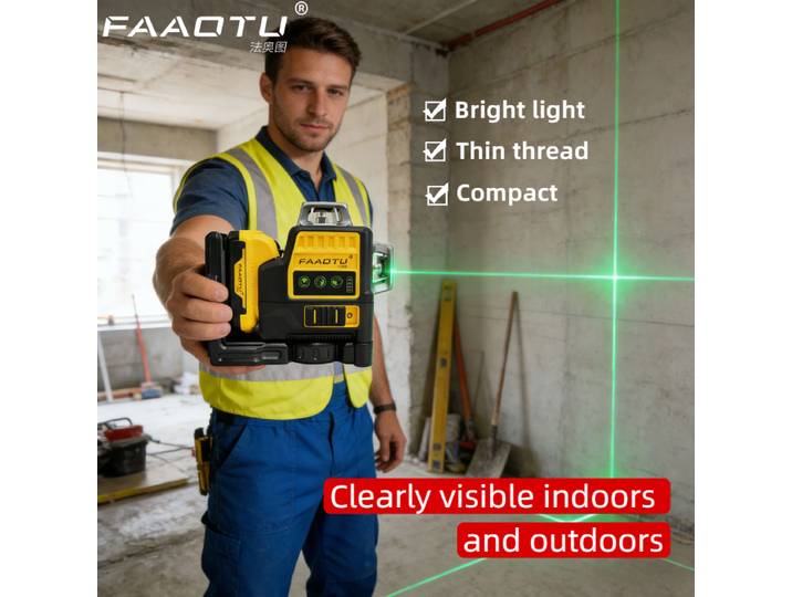 Niveau laser FAAOTU DW089LG 2025 12V vert, mesureur 360 degrés horizontal et vertical, outil extérieur compatible avec les batteries DW