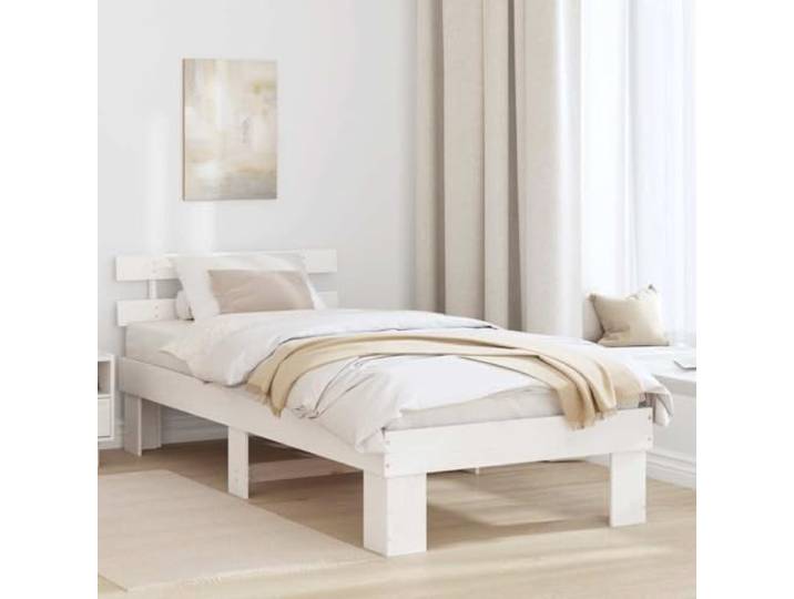 YUTAASU Bettrahmen mit Kopfteil Weiß 100 x 200 cm Massives Kiefernholz Stabile Konstruktion, Modernes Design, Einfache Pflege, Fester Lattenrost
