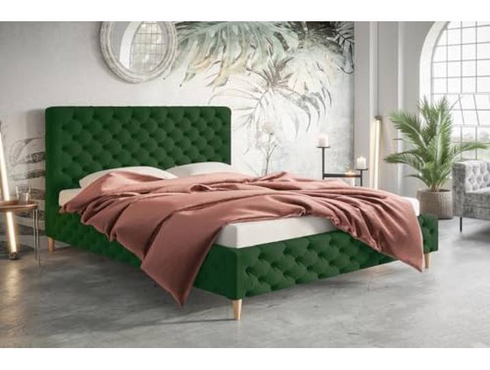 Emporius Polsterbett 160x200 Felix - Bettkasten, Lattenrost, Glamour Doppelbett, Kopfteil - Schlafzimmerbett Chesterfield, Velvet (Grün - Amor Velvet 4311)