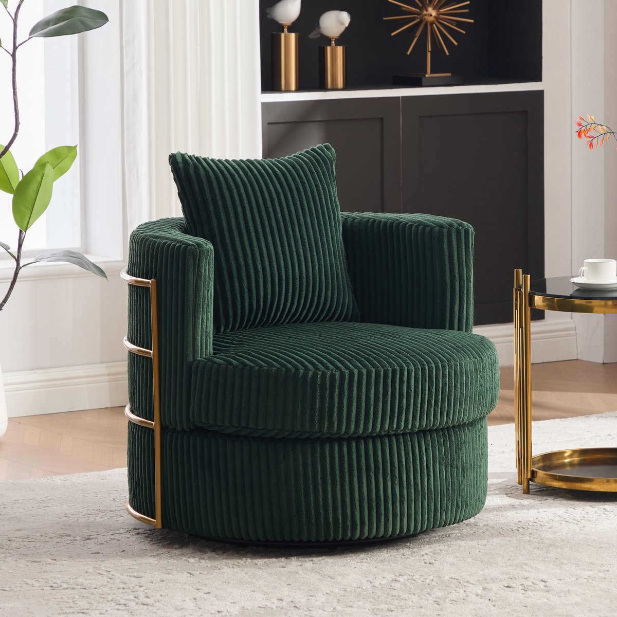 MODFU Fauteuil - 360° Draaibaar - Donkergroen - Cord - Met Opbergruimte