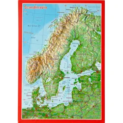 Georelief Reliefpostkarte Skandinavien - STK - bunt