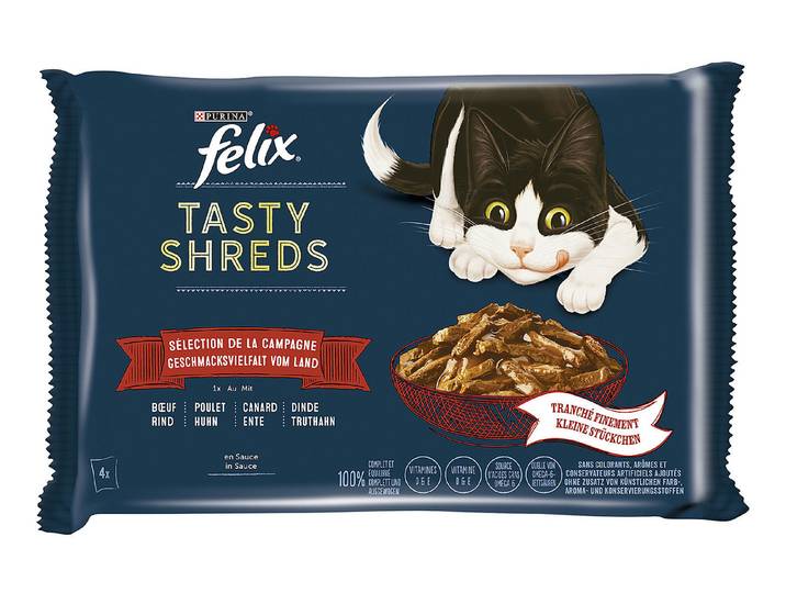 Felix Tasty Shreds Katzenfutter in Sauce Fleisch 4x80g