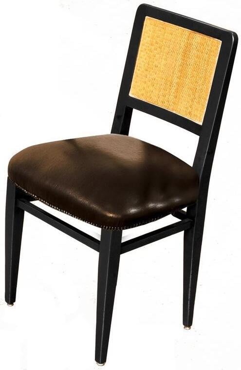 Luxueuze Art Deco eetkamerstoel met lederen bekleding en houten design