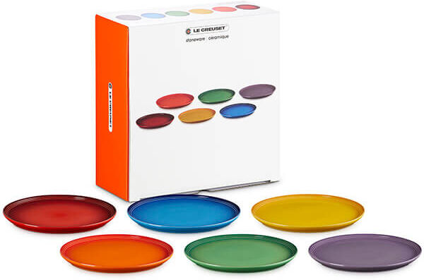 Le Creuset Rainbow Coupe Collection Set of 6 Dinner Plates