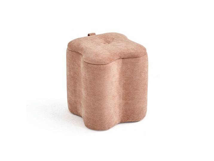 Pouf en velours avec micro-paillettes et poignée latérale design trèfle à quatre feuilles élégant et pratique - Lucky - Rose