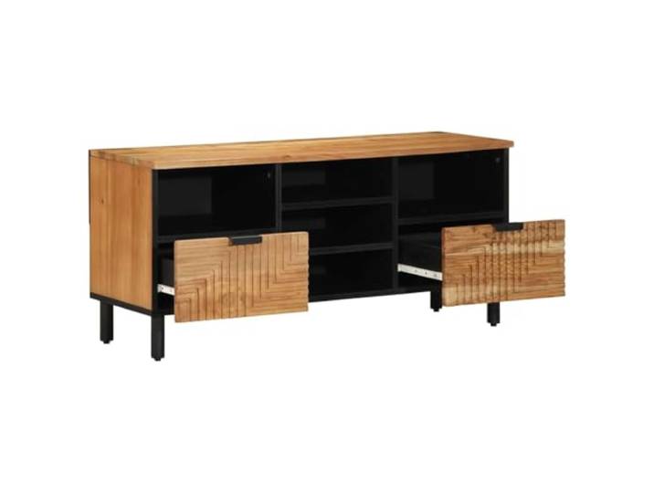 Xolmizyn TV-Schrank mit Regal & Schubladen, Massivholz Mango, 100x33.5x46 Robustes Massivholz, Stauraum für Medien, Modernes Wohnzimmer-Design
