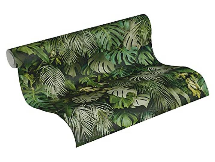 A.S. Création moderne Dschungel-Vliestapete – Grün – 0,53 x 10,05 m Natürliches Dschungel-Motiv als natürlicher Blickfang – matte Motivtapete, einfach zu verkleben & spurlos abziehbar