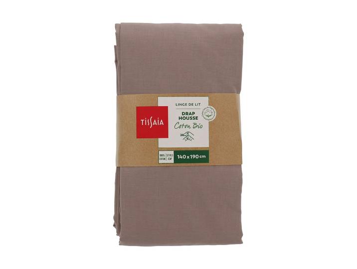 Drap housse uni 140x190 Cm taupe TISSAIA