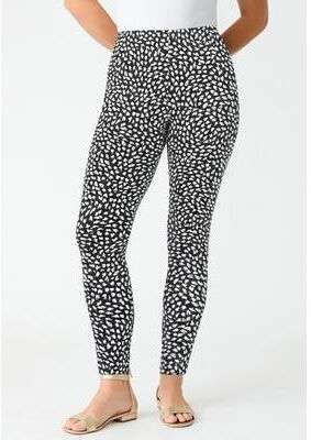 Plus Size Women's Plus Size Essential Stretch Ankle Length Pull-On Legging by Roaman's in Black White Abstract (Size 1X) Activewear Workout Yoga Pants