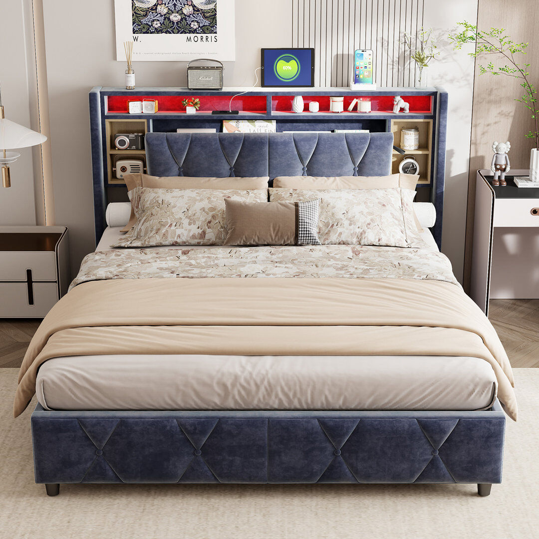 Ivy Bronx Upholstered Velvet Lift Up Storage Bed European Kingsize (160 x 200 cm)