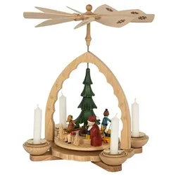 GLÄSSER SEIFFEN Holzpyramide mit Flügelrad 4 Kerzen & Teelichte Höhe 27cm, Ø 24cm
