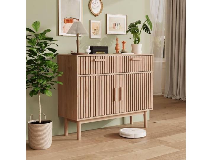 Buffet Bois Naturel 2 Portes Moderne Rangement Salon/Entrée