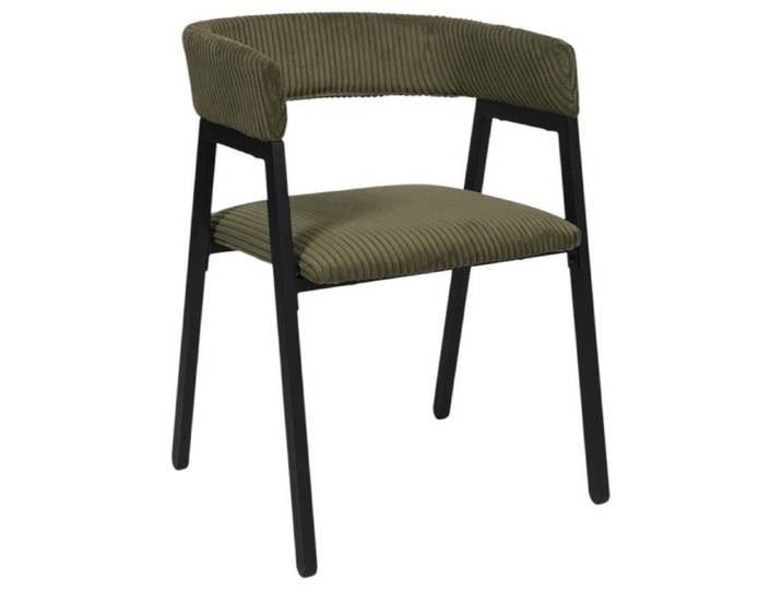 Fauteuil Design Minimaliste en Velours Cotelé Vert et Piètement en Métal Noir