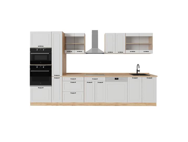 Cuisine complète, pt chêne blanc campagnard/chêne doré 350x206.8cm