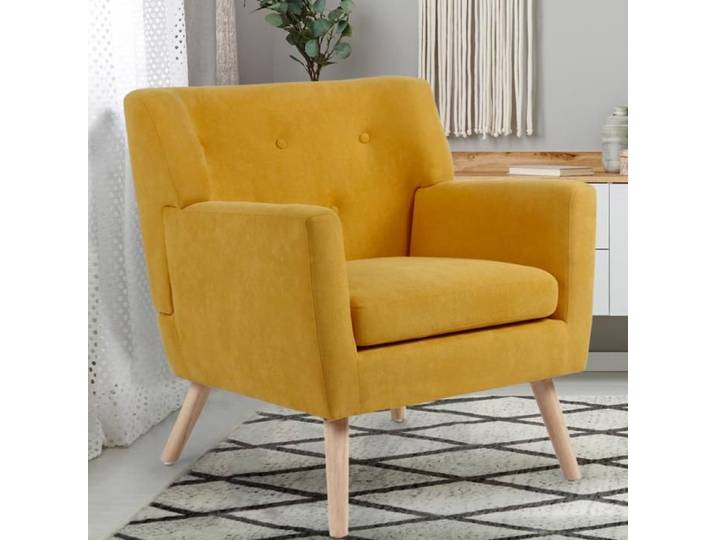 IDMARKET Fauteuil scandinave LIV en tissu jaune moutarde