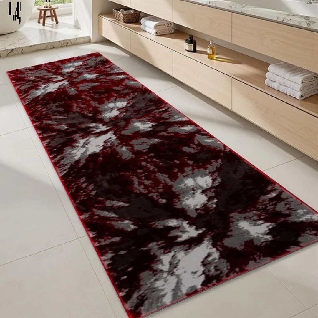 Brayden Studio Abstract Flokati Red Runner 60 x 300 cm