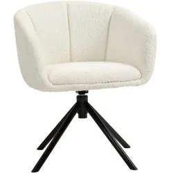 MODFU Loungesessel Drehsessel mit Armlehnen 59x59x79 cm Cremeweiß Leinenoptik 360 Grad Drehfunktion Sitzschale Metallbeine