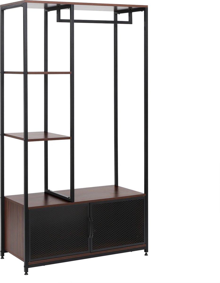 Wildor® Staande Kapstok met Kastje en Opbergruimte - Zwart - Donker Hout
