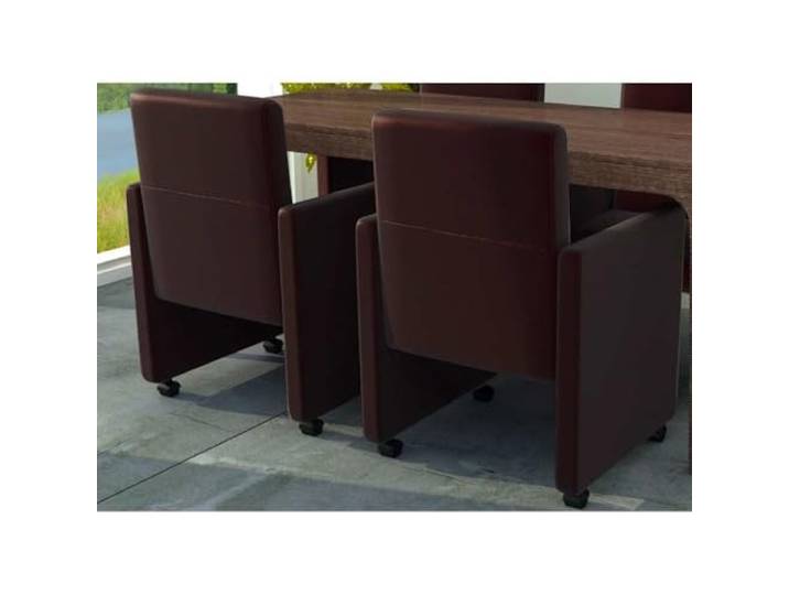 HGPOTUY Esszimmerstühle 2 STK. Braun Kunstleder Mit Rollen, Ergonomisches Design, Pflegeleicht, Für Esszimmer, Wohnzimmer