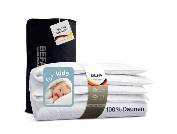 BEFA NATUR Kinderdecke 100x135 cm Ganzjahr – 100% Reine Daune, Batist 350g Füllgewicht 100 % Daune waschbar bis 60 °C trocknergeeignet NOMITE OEKO-TEX Made in Germany hautfreundlich
