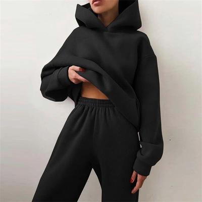 Uplifted Finds Women Tracksuit Two Piece Set Hooded Sweatshirt And Long Pant l black