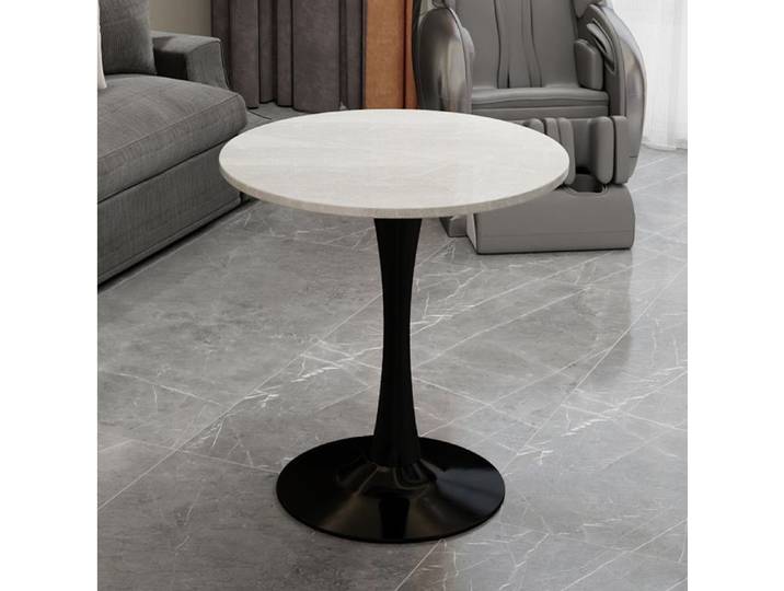 Table basse ronde SENVIRO design épuré plateau effet marbre noir blanc
