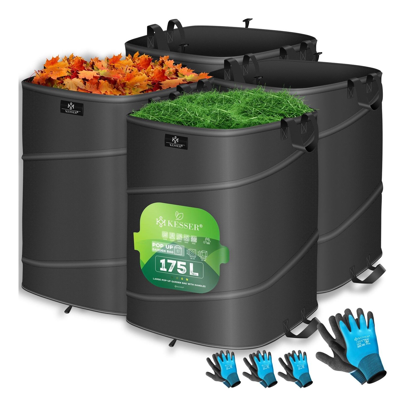 KESSER® Pop-Up-Gartensack Laubsack Gartenabfallsack inkl. Handschuhe Selbststehend mit Griffen Stabil Robust & Faltbar Laubsäcke Rasenschnitt Gartensäcke für Gartenabfälle Grünschnitt