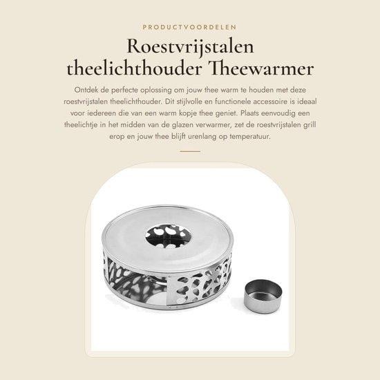 Elektrische glazen theepot met roestvrij staal - 0,5 liter - 800 watt - Wit en zilver