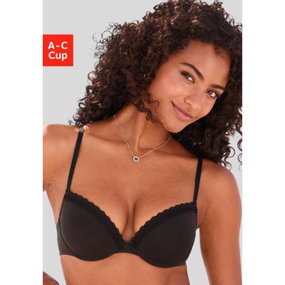 Push-up-BH VIVANCE "BH mit Bügel, Baumwoll-BH", Damen, Gr. 85, Cup C, schwarz, Trikot, Obermaterial: 69% Baumwolle, 16% Polyester, 9% Polyamid, 6% Elasthan, Basic, BHs Push-up-BH, als Wäsche-Set kombinierbar, aus weicher Baumwollqualität