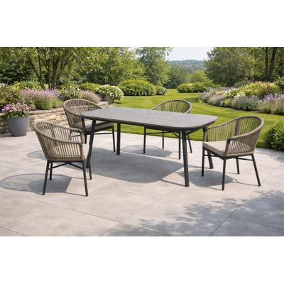 Garten-Essgruppe DESTINY "TORNO SAN MARINO 4 Se + Tisch OV 180x90cm anthr.", grau (hellbraun), B:57cm H:80cm T:60cm, Aluminium, Polywood, Wicker/Kunststoffgeflecht, Sitzmöbel-Sets, Aluminium, Rope, Polywood