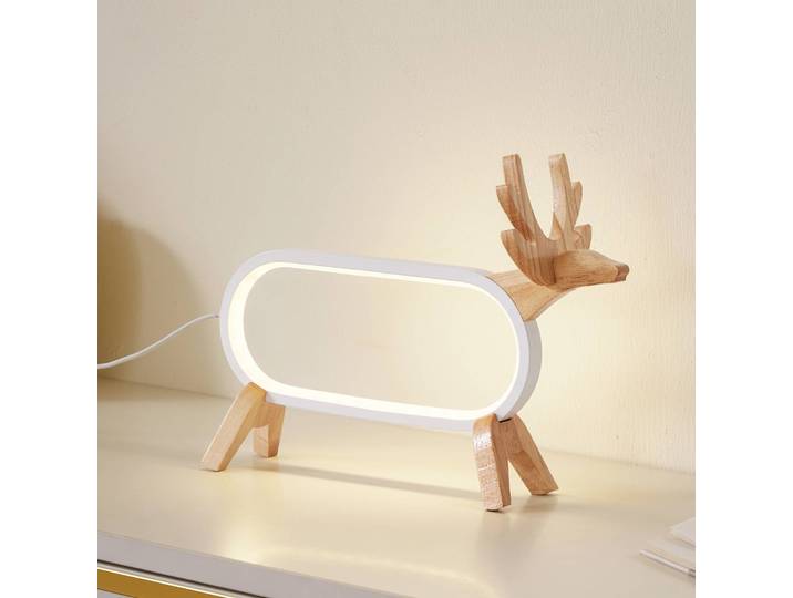 LED Tischlampe Hirvi Lindby, dimmbar, Holz hell, für Wohn- / Esszimmer, Holz, Skandinavisch, LED Tischlampe