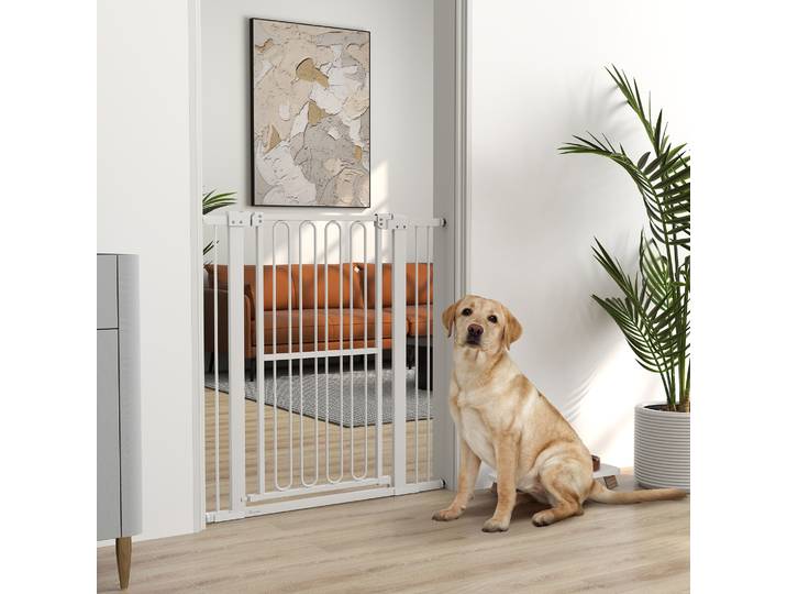 PawHut Barrière Extensible Chien 76-104x104cm Ouverture Main Blanc