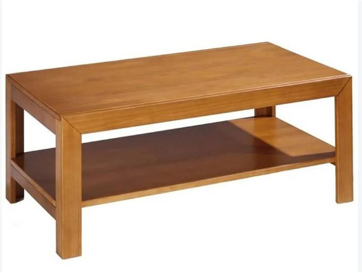 Table basse rectangulaire avec étagère en pin massif coloris cerisier - Longueur 110 x Profondeur 55 x Hauteur 45 cm