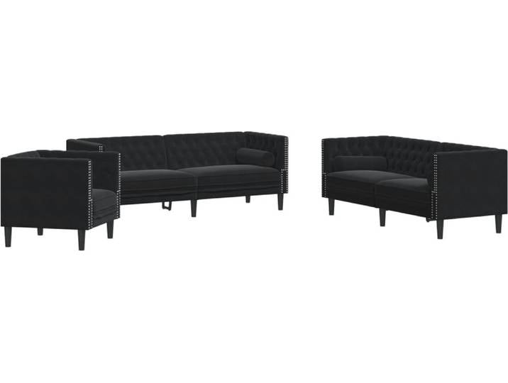 vidaXL Ensemble de 3 canapés Chesterfield avec traversins Noir velours