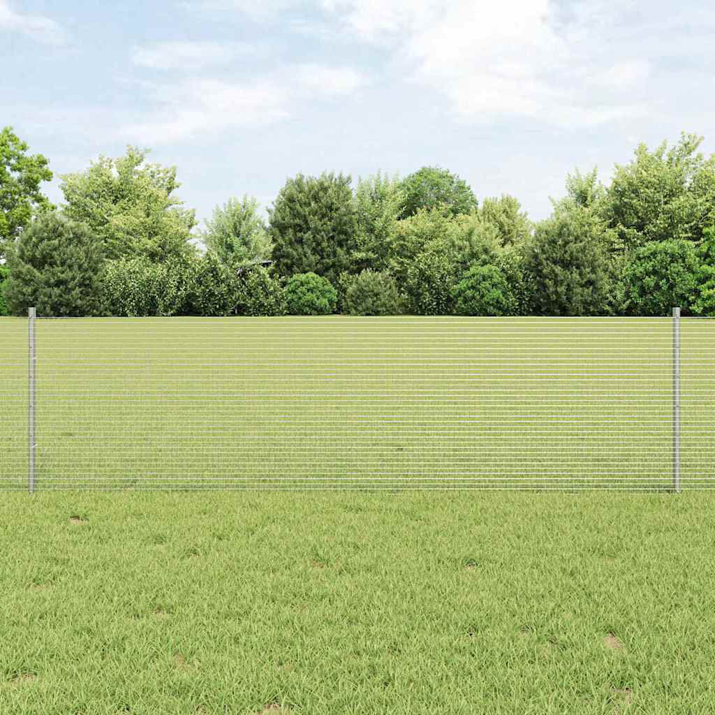Vidaxl Fence With Posts Steel Silver 60cm H x 1000cm W x 2.7cm D