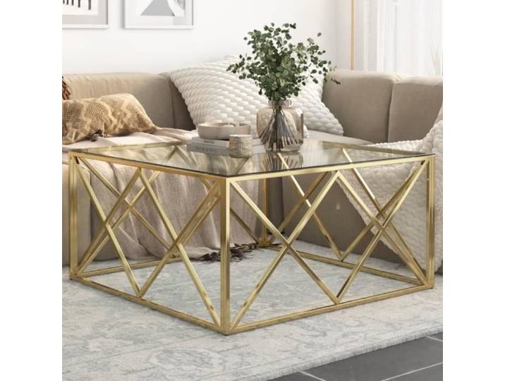 Table basse - Fafeicy - AB349978 - Acier inoxydable - Verre trempé - Doré
