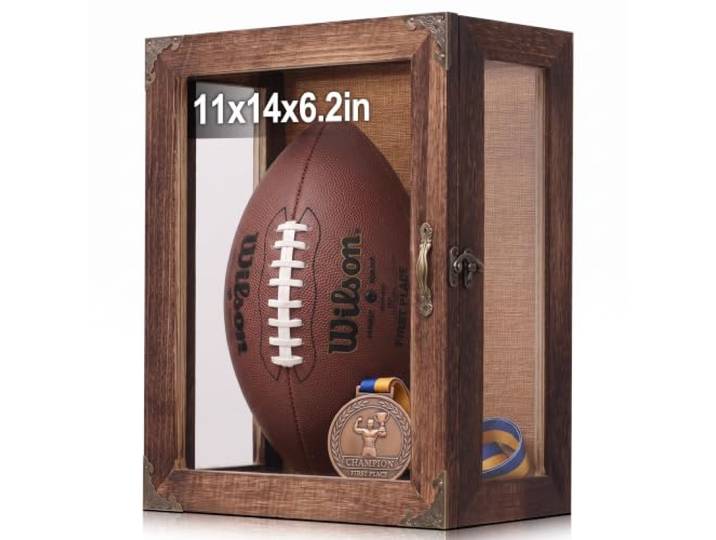 Glas-Schattenbox, Vitrine, 28,9 x 35,6 cm, 15,7 cm tief, 5-seitige Glas-Erinnerungsbox mit Leinen-Rückwand, Massivholz-Schattenbox-Rahmen für Medaillen, Sammlerstücke, Fotos, Wandmontage oder